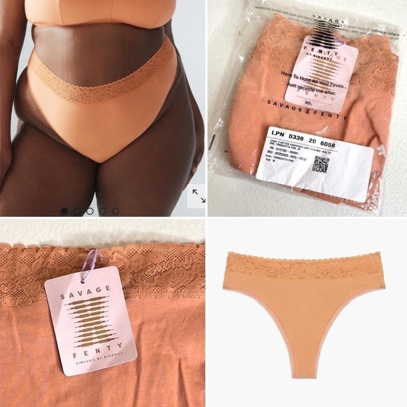 Savage x Fenty Cotton Essentials Lace-Trim Mid-Rise Thong Panty Size 3X - Picture 1 of 13